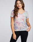 Recycled Vintage Jersey Double V Hi Lo Pocket Tee with Rolled Sleeves WOMENS chaserbrand