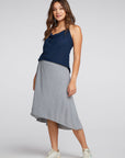 Recycled Cozy Knit Smocked Hi Lo Circular Flounce Midi Skirt WOMENS chaserbrand