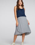 Recycled Cozy Knit Smocked Hi Lo Circular Flounce Midi Skirt WOMENS chaserbrand