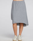 Recycled Cozy Knit Smocked Hi Lo Circular Flounce Midi Skirt WOMENS chaserbrand