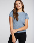 Linen Rib Raw Edge Ruffle Puff Sleeve Tee WOMENS chaserbrand
