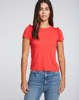 Linen Rib Raw Edge Ruffle Puff Sleeve Tee WOMENS chaserbrand