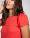 Linen Rib Raw Edge Ruffle Puff Sleeve Tee WOMENS chaserbrand