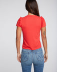 Linen Rib Raw Edge Ruffle Puff Sleeve Tee WOMENS chaserbrand