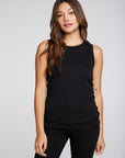 Recycled Vintage Rib Shirred Crew Neck Muscle Tank WOMENS chaserbrand