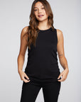Recycled Vintage Rib Shirred Crew Neck Muscle Tank WOMENS chaserbrand