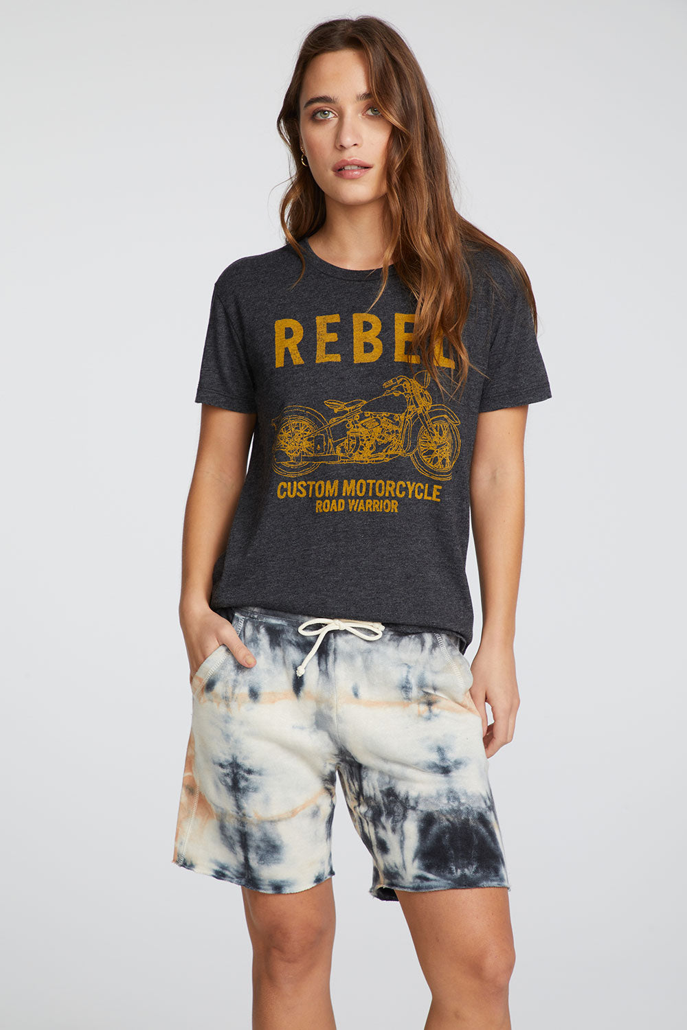 Linen French Terry Raw Edge Drawstring Boyfriend Shorts WOMENS chaserbrand