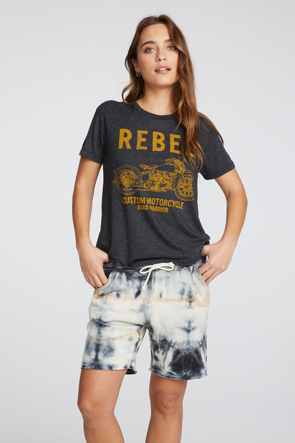 Linen French Terry Raw Edge Drawstring Boyfriend Shorts WOMENS chaserbrand