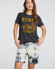 Linen French Terry Raw Edge Drawstring Boyfriend Shorts WOMENS chaserbrand