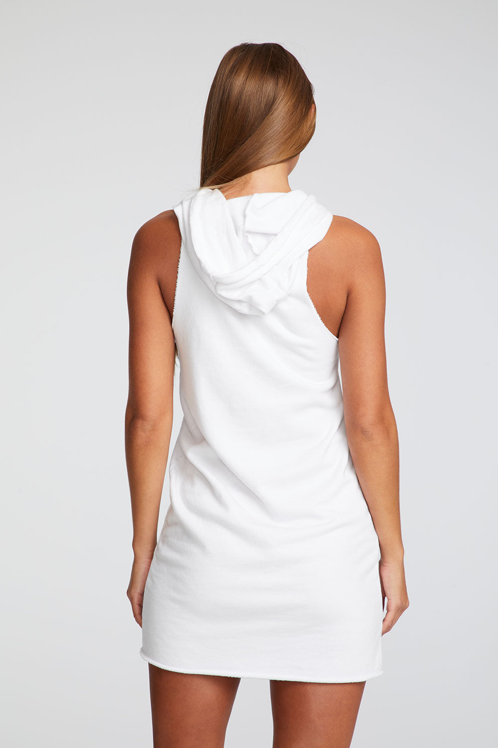 Sleeveless White Sweatshirt Dress Cotton Fleece Hi Low Sleeveless