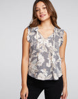 Slub Jersey Ruffle Peasant Shirttail Top WOMENS chaserbrand