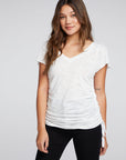 Slub Jersey Split Sleeve V Neck Drawstring Side Shirred Tee WOMENS chaserbrand