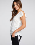 Slub Jersey Split Sleeve V Neck Drawstring Side Shirred Tee WOMENS chaserbrand
