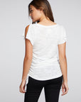 Slub Jersey Split Sleeve V Neck Drawstring Side Shirred Tee WOMENS chaserbrand