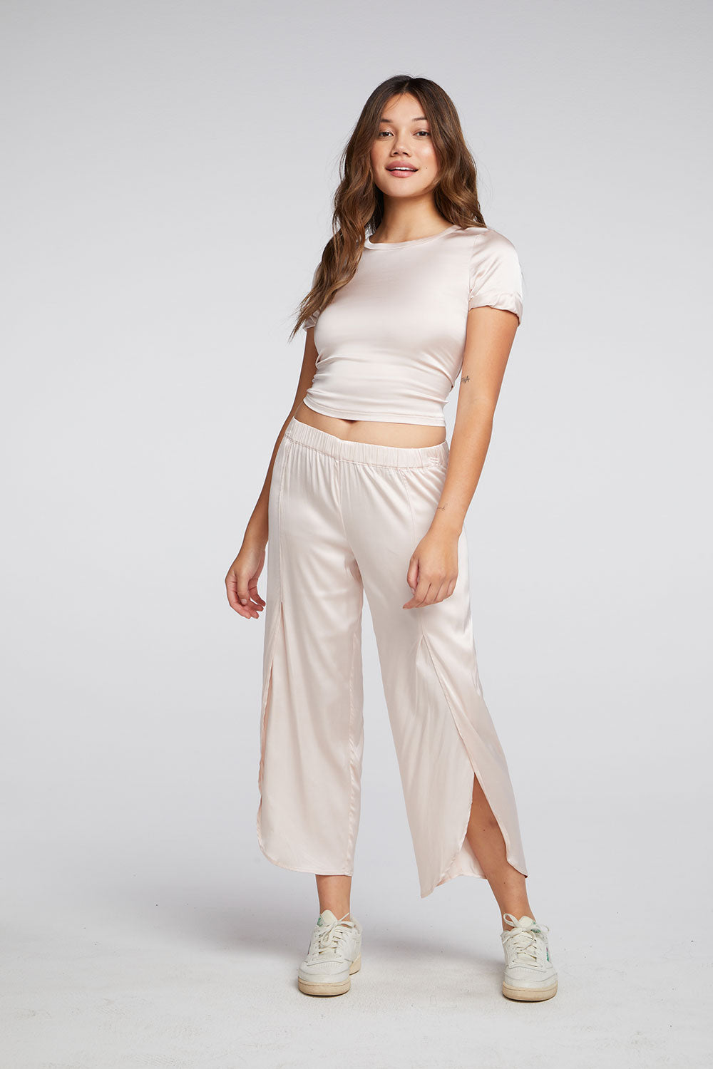 Stretch Silky Basics Cropped Open Back Tie Tee WOMENS chaserbrand