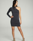 Long Sleeve One Shoulder Mock Neck Dress With Side Slit WOMENS chaserbrand