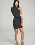 Long Sleeve One Shoulder Mock Neck Dress With Side Slit WOMENS chaserbrand