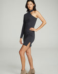 Long Sleeve One Shoulder Mock Neck Dress With Side Slit WOMENS chaserbrand