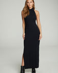 Mock Neck Open Back Maxi Dress With Side Slit WOMENS chaserbrand