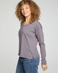Cropped Boxy Long Sleeve Henley With Side Slits WOMENS chaserbrand