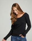 Long Sleeve Shirred V-back Tee WOMENS chaserbrand