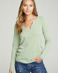 Long Sleeve Split Neck Rouched Side Tee WOMENS chaserbrand