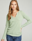 Long Sleeve Split Neck Rouched Side Tee WOMENS chaserbrand