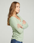 Long Sleeve Split Neck Rouched Side Tee WOMENS chaserbrand
