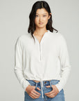 Long Sleeve Zipper Mock Neck Semi Cropped Tee WOMENS chaserbrand