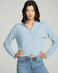 Long Sleeve Zipper Mock Neck Semi Cropped Tee WOMENS chaserbrand