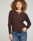 Long Sleeve Snap Henley Drawstring Waist Tee WOMENS chaserbrand