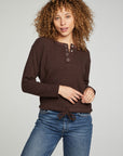 Long Sleeve Snap Henley Drawstring Waist Tee WOMENS chaserbrand