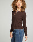 Long Sleeve Snap Henley Drawstring Waist Tee WOMENS chaserbrand
