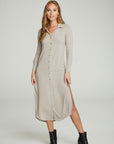 Long Sleeve Button Down Shirttail Maxi Skirt WOMENS chaserbrand