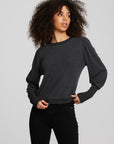 Recycled Bliss Knit Crewneck Pullover with Rib and Puff Sleeve Womens chaserbrand