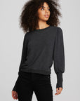 Recycled Bliss Knit Crewneck Pullover with Rib and Puff Sleeve Womens chaserbrand