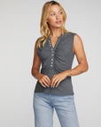 Gauze Jersey Snap Down Tank with Shirring Womens chaserbrand