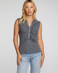 Gauze Jersey Snap Down Tank with Shirring Womens chaserbrand