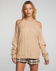 Sequin Knit Cold Shoulder Sweater Womens chaserbrand
