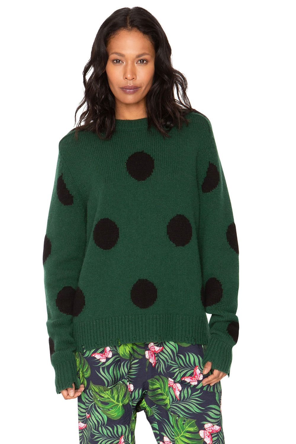 Polka Dot Cashmere Sweater - Forest & Black WOMENS chaserbrand