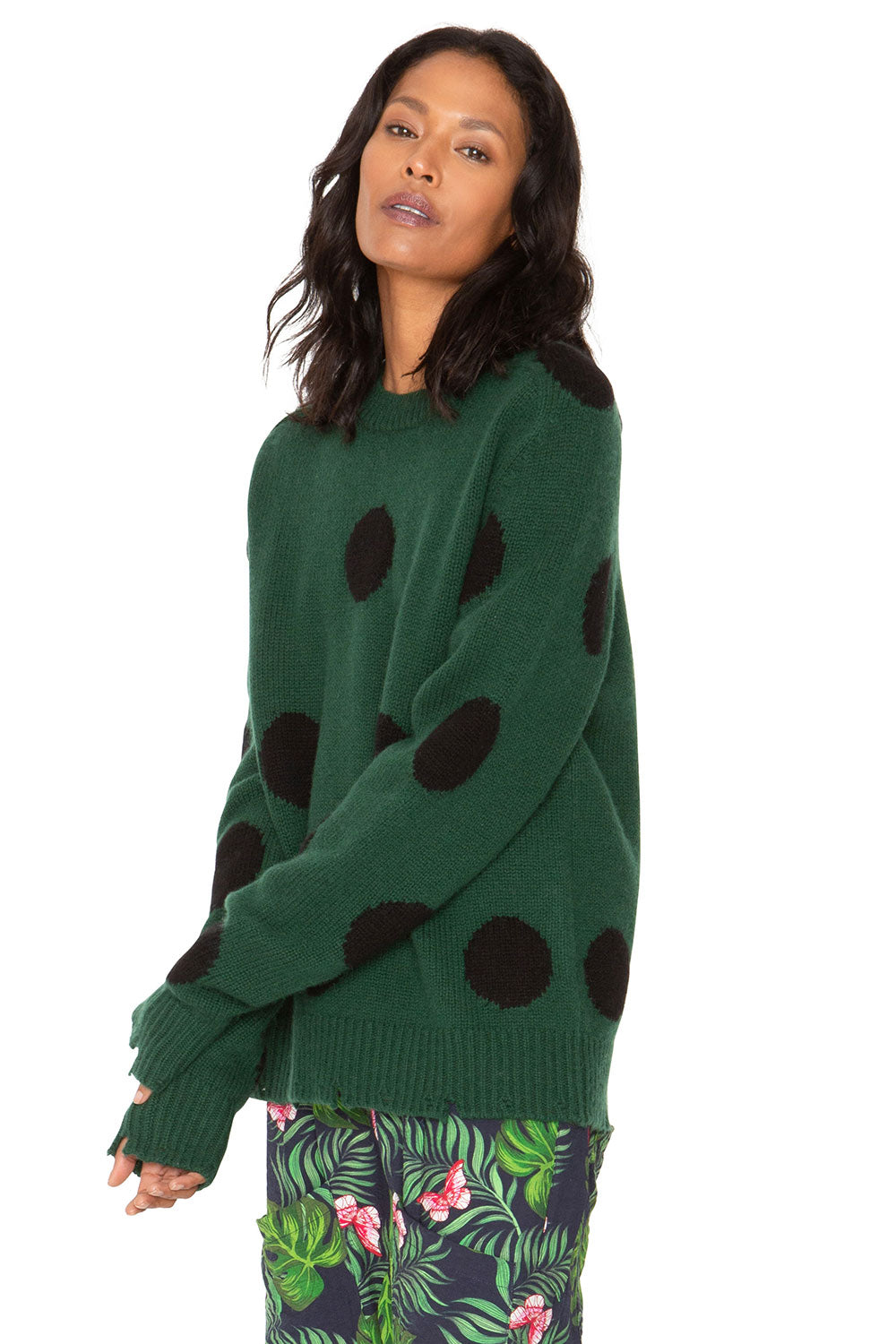 Polka Dot Cashmere Sweater - Forest & Black WOMENS chaserbrand