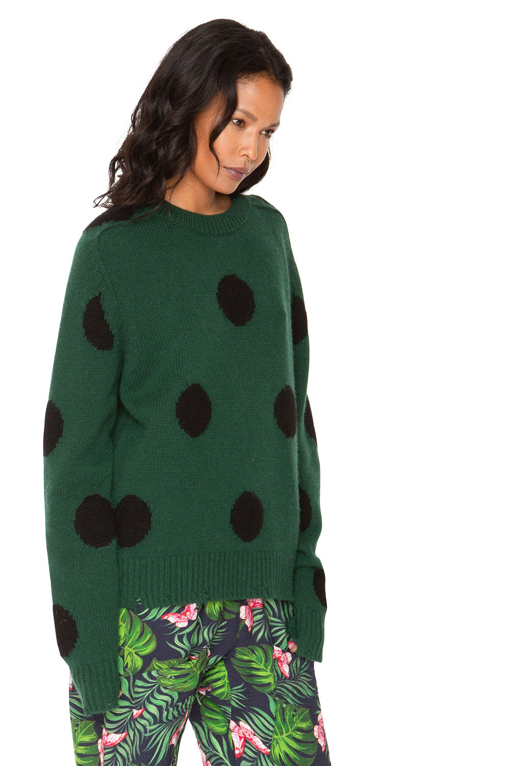 Polka Dot Cashmere Sweater - Forest & Black WOMENS chaserbrand