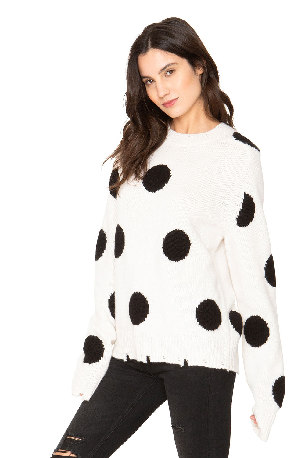 Polka Dot Cashmere Sweater - White & Black WOMENS chaserbrand