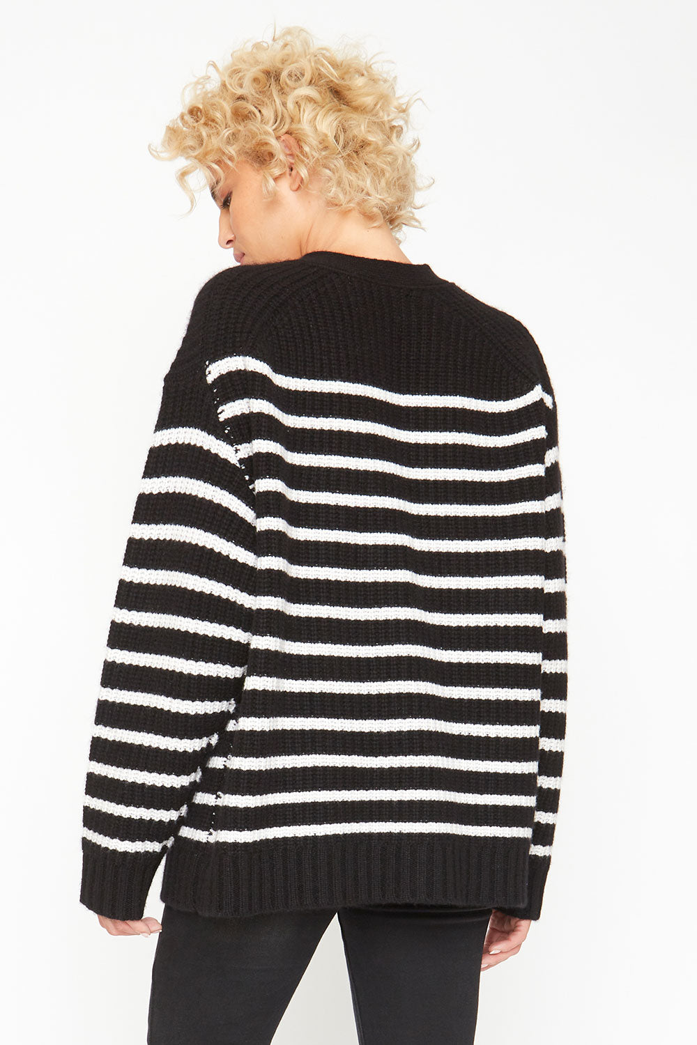 Grandpa Cardigan Sweater - Black and White Stripe WOMENS chaserbrand