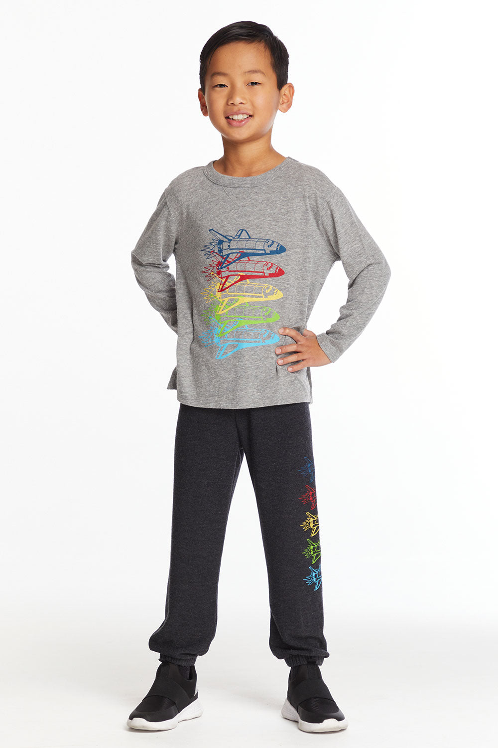 Rocketships Boys Long Sleeve Crew Neck Tee Boys chaserbrand