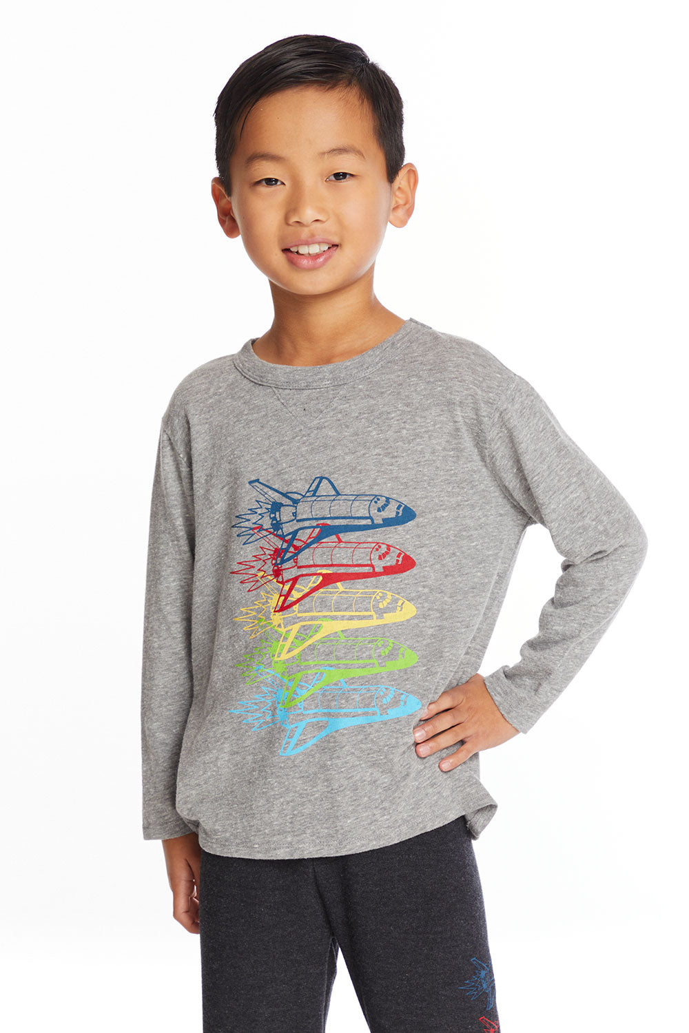 Rocketships Boys Long Sleeve Crew Neck Tee Boys chaserbrand