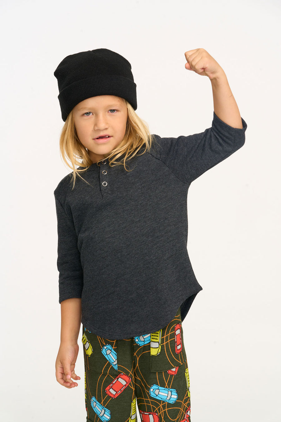 3/4 Sleeve Shirttail Boys Shadow Black Henley Tee BOYS chaserbrand