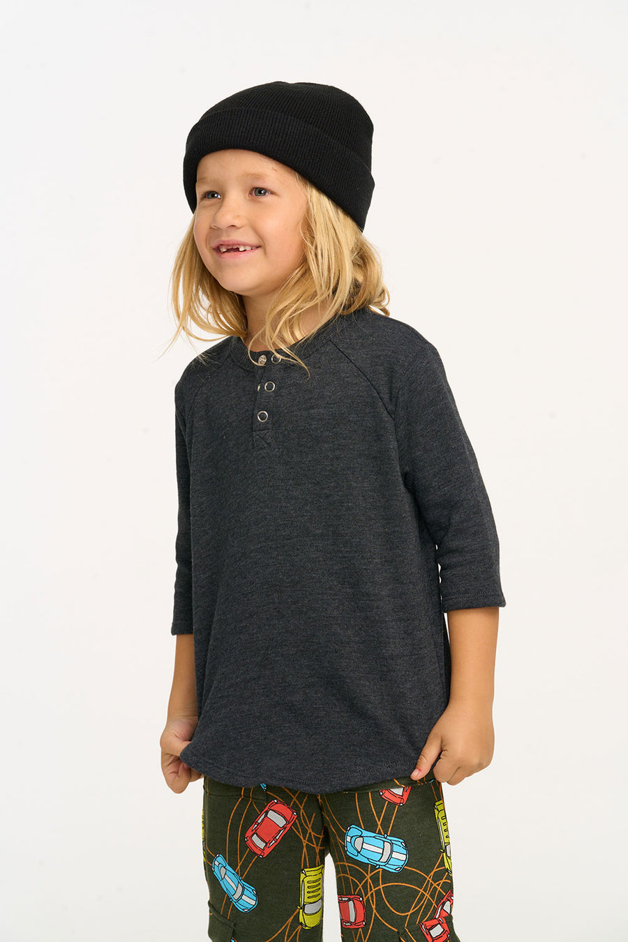 3/4 Sleeve Shirttail Boys Shadow Black Henley Tee BOYS chaserbrand