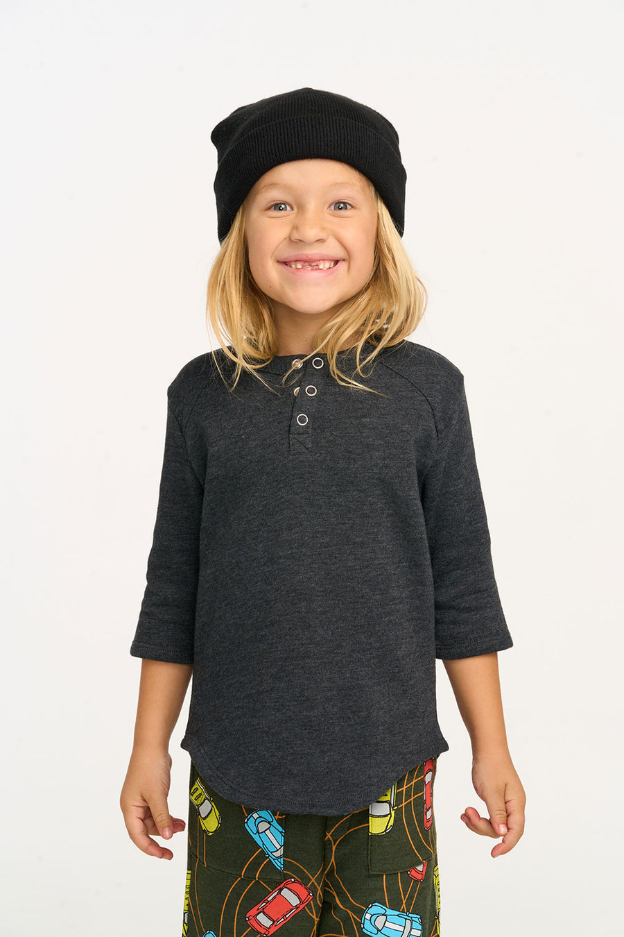 3/4 Sleeve Shirttail Boys Shadow Black Henley Tee BOYS chaserbrand