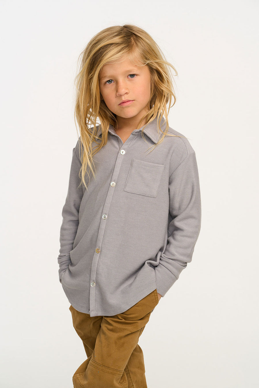 Silver Gray Button Down Shirt BOYS chaserbrand